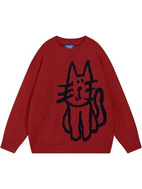 Cute Oversized Pullover Sweater | Printed Fall Winter Couple Tops | Cozy Fashion